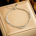 Elegant double-layer silver beaded chain bracelet displayed on a velvet jewelry box - Silver Double-layer Bead Style (B1352)