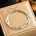 Polished silver stainless steel multi-layer woven snake chain bracelet with metallic beads - Silver Multi-layer Braided Beads Style (B1371)