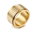 Golden stainless steel spinner ring with engraved Heart Sutra in a 45-degree angle view - Gold Size 9 (KR39137-K)
