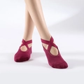 Wine red non-slip yoga socks with elastic cross straps and professional grip sole - One Size / Burgundy