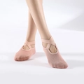 Pink cotton yoga socks with cross straps and non-slip dots for pilates and dance - One Size / Nude