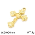 Pendaglio a croce in oro inossidabile con rose e cuore per creazione gioielli fai da te - Croce Cuore Rosa Dorata (KLJ7463-Z)