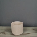 Portacandele minimalista in ceramica beige con trama a coste su superficie in legno - Interno smaltato esterno opaco / Rosa Loto