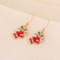 Detail of Christmas bell earrings with red bows, holly leaves and crystals on gold alloy - Golden Christmas Bell with Bow
