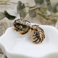 Elegant goldfish brooch with black enamel and sparkling rhinestones in a gold-tone finish - DY08-Black Gold Goldfish