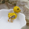 Exquisite yellow enamel duck brooch with crystals and gold finish on ceramic plate - DY14-Yellow Duck
