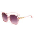 Pink translucent resin sunglasses with purple gradient lenses and gold hollow metal detail - Pink Frame Smoke Grey Lens