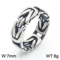 Antique silver V-shaped stainless steel chain ring for men, 7mm width and 8g weight - US 9 / 7mm Woven Texture Ring (KR110681-KJX) / Steel