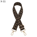 Macro shot of rhombus woven bag strap with polished gold metal lobster clasps - Black Khaki
