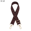 Close-up of adjustable wide jacquard strap with red and black geometric diamond pattern - Black Rose Red