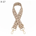 Detail of adjustable woven bag strap with beige and brown geometric patterns and gold clips - Dark Khaki