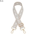 Close-up of beige and silver geometric diamond pattern canvas bag strap with gold metal buckle - Gold Buckle / S-1 Silver Gray