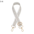 Adjustable wide replacement bag strap with white and silver diamond pattern and gold hardware - S-6 Silver