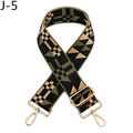 Close-up of wide geometric woven bag strap with golden metal hooks and adjustable buckle - Gold Buckle / Army Green (J-5)