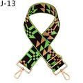 Detail of adjustable woven bag strap with green geometric patterns and gold metal hooks - Light Green (J-13)