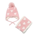 Ensemble bonnet et écharpe en maille rose avec motifs de cœurs pour filles - Rose