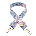 Adjustable floral printed shoulder strap for bags with gold metal hooks on white background - Gold Buckle / Blue-Purple Floral (No.201)