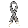 Detail of adjustable ethnic style bag strap with black and white embroidery and gold clips - Black White Grey Ethnic / Silver