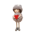 Decorazione natalizia in peluche grigio con cuore rosso e stivaletti color argento - Ciondolo Ragazza Cuore Cappello Quadrato Pancia Tonda / Grigio