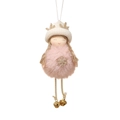 Ángel de Navidad de felpa rosa con gorro blanco, astas doradas y campanas de metal - Rosa