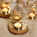 Golden Christmas tree metal hollow candle holder with star patterns for table decor - 8.5x10x11.5cm