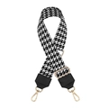 Adjustable black and white houndstooth wide shoulder strap with gold metal buckle - Black and White Houndstooth with Black Leather