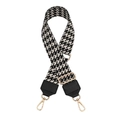 Adjustable houndstooth pattern wide shoulder strap with gold metal hooks and black PU leather - Silver Clasp / Black and Beige Houndstooth with Black Leather