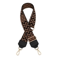 Detail of adjustable geometric weave strap with gold hardware and black leather ends - Silver Clasp / Black and Coffee Wave with Black Leather