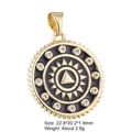 Detail of round golden sun pendant with black enamel, zircons and gear edge, 22.8mm size - Style 5