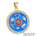 Detailed view of blue enamel lucky charm pendant with zircons and gold symbols - Style 15