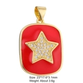 Detail of a rectangular red enamel star pendant with gold border and clear zircon stone - Style 17