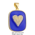 Detail view of gold rectangle pendant with blue enamel heart and zircon inlay dimensions - Style 22