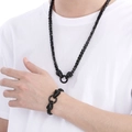 Detalle del conjunto de collar y pulsera de cabeza de león hip-hop en negro - Pulsera 21.5cm / Dorado