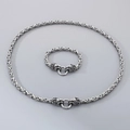 Conjunto de collar y pulsera de cabeza de león hip hop en acero inoxidable plateado - Collar + Pulsera / Conjunto de Joyas Color Acero