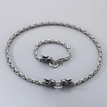 Conjunto clásico de collar y pulsera de acero inoxidable plateado con cabeza de dragón - Conjunto de Joyas Color Acero