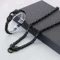 Detail of 6mm black stainless steel king chain set with snake head clasps and display box - Bracelet (23.5cm) / Black