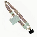 Crossbody phone strap with mint green coin purse and geometric woven shoulder band - Colorful Diamond