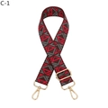 Close-up of ethnic geometric pattern webbing with light gold lobster claw buckles - Silver Clasp / C-1 Coffee Red