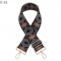 Detail of adjustable geometric diamond pattern bag strap with gold metal buckles - C-11 Blue Brown Diamond Gold Buckle