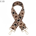 Detail of adjustable wide shoulder strap with brown geometric diamond pattern and gold hardware - C-15 Brown Khaki Diamond Gold Buckle
