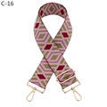Detail of adjustable bag strap with pink, red, and olive green diamond pattern and gold hooks - C-16 Watermelon Red Diamond Gold Buckle