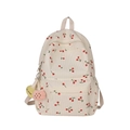 Zaino in velluto a coste con stampa ciliegia e ciondolo in peluche su sfondo bianco - Solo borsa (Senza ciondolo) / Bianco