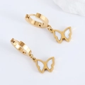 Elegant gold butterfly hoop earrings featuring white shell inlay on a white background - Small Butterfly