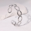 Minimalist silver chain link open cuff bracelet made of polished stainless steel - Silver Round Ring Link Open Bangle / Steel Color (SZ092)