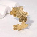 Minimalist vintage wide gold stainless steel open bangle with intricate flower petal texture - Gold