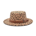 Flat top leopard print wool fedora hat with brown leather belt and silver metal buckle - M (56-58cm) / Camel Leopard