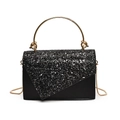 Elegante borsa nera con paillettes argento e manico circolare dorato con catena - Nero