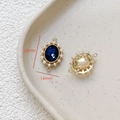 Detailed view of 18k gold plated sapphire and pearl connector pendant for DIY jewelry - 8# 18K Gold Pearl Deep Blue Zirconia