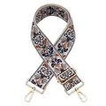 Close-up of ethnic floral jacquard strap with gold metal hooks and adjustable buckle - B10-1/Gold