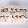 Bulk pack of cream teddy bear plush pendants with brown ribbons for party favors - Off White
